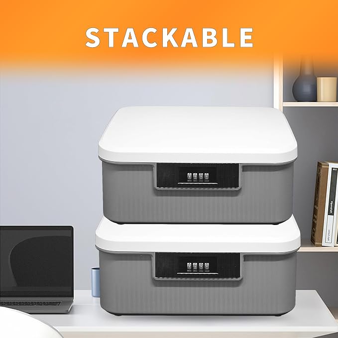 Saim Combination Lockable Storage Box, 4.2 Gallon Heavy-Duty Plastic Storage Container Bin for Office, Home, Dorm Organizer for Documents, Valuables & Supplies, Item Organizer 16 Liter (Gray)