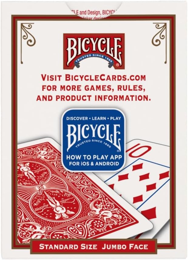 Bicycle Jumbo Index Playing Cards 12 Pack Large Print Poker Size | Air Cushion Finish, Red and blue backs, Made in USA, Easy-to-read suits and numbers for all ages