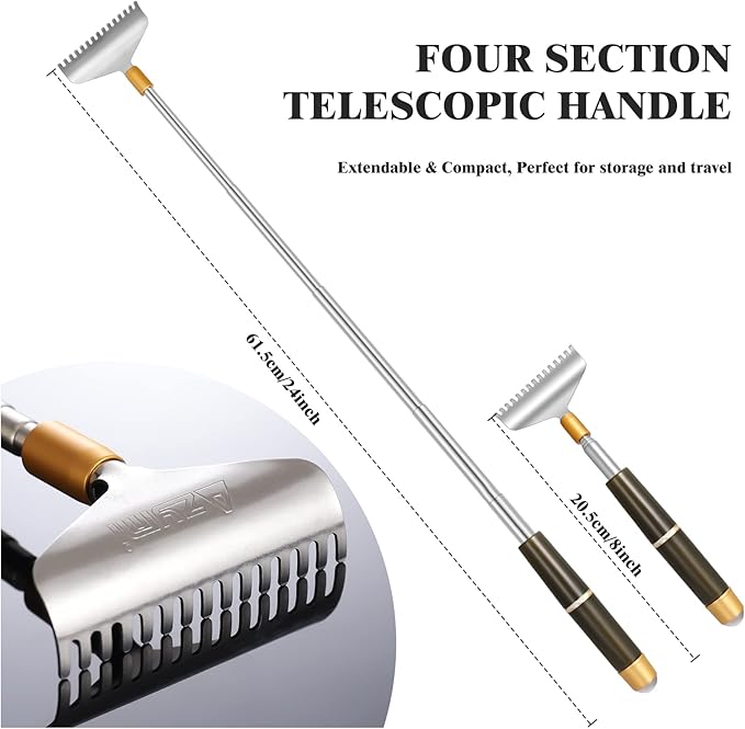 Large Back Scratcher for Women Men Extendable, Extra Wide Claw/Anti-Slip Long Handle/Massage Roller, Portable Metal Head Body Hand Scratcher Massager Tool