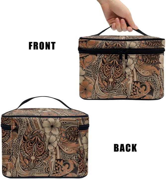 Hawaiian Tribal Turtles Make Up Bags Cosmetic Case for Women, Hawaii Travel Makeup Toiletry Bag Zipper Handle Essential Organizer for Travel