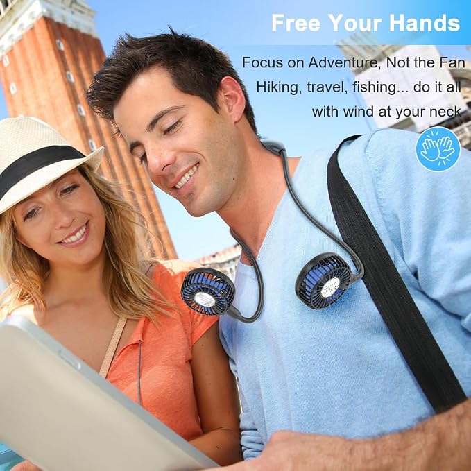 HandFan 5000mAh Portable Neck Fan Rechargeable, Wearable Personal Fans, Hands Free Necklace Fan Battery Operated, Hanging Cooling Fan for Travel Hiking Fishing, Gifts for Women Men