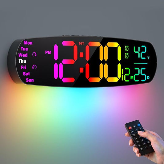 ANALOI Large Digital Wall Clock,14.4 inch Large Display Digital Clock with Auto Dimming, Temperature and Date, Remote Control, Night Light,DST, Alarm for Classroom/Gym/Bedroom