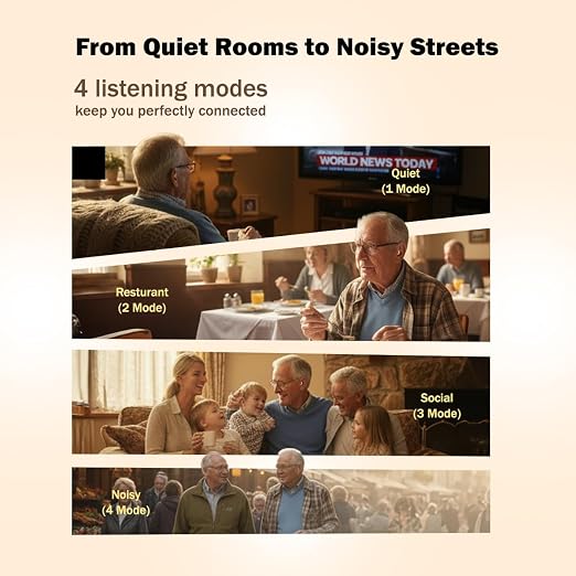 Hearing Aids for Seniors, Rechargeable Hearing Aids for Seniors with 80H Battery Life, Hearing Aid Pair, Noise Reduction DSP Chip, 4 Listening Modes, BTE Hearing Aids for Severe Hearing Loss