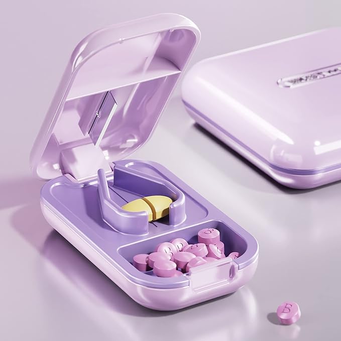 DUBSTAR Small Pill Cutter Splitter for Small and Tiny Pills, Portable Pretty Pill Cutters for Large Pills, Cuts Vitamins Tablets for Purse Pocket (Purple)