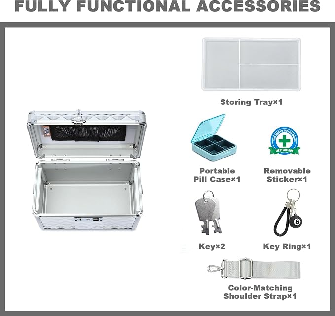 Storage Box with Key Lock, Lockable Medicine Storage Box, Empty First Aid Box, Security Lock Box, Multipurpose Locking Box for Home and Outdoor Use (Silver, Small)