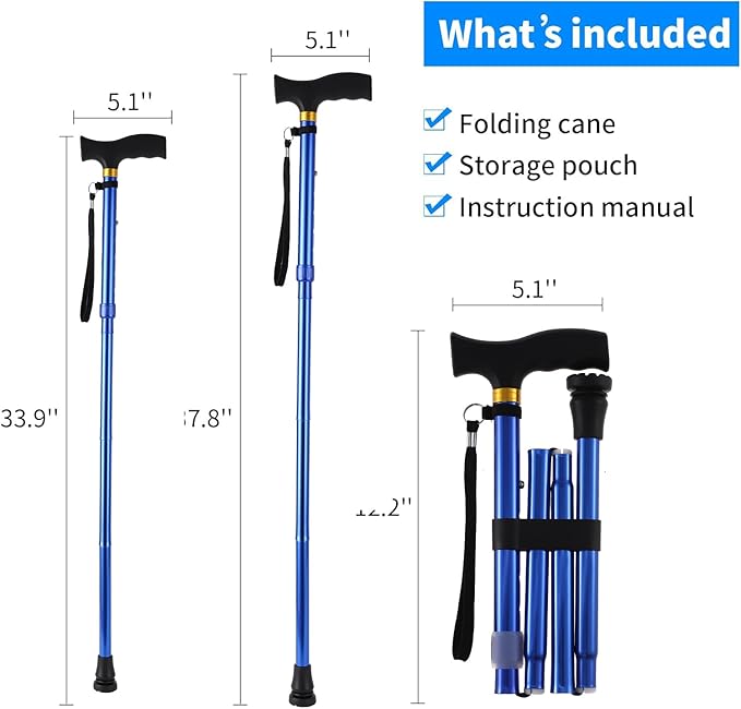 Walking Cane LIXIANG Cane for Man/Woman | Mobility & Daily Living Aids | 5-Level Height Adjustable Walking Stick | Comfortable Plastic T-Handle Portable Walking Stick Folding Cane
