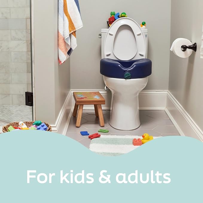Medline Elevated Locking Toilet Seat, No Arms, 5-Inch Height, Enhanced with Microban Antimicrobial Protection, 350 lb Weight Capacity, Blue - Secure & Comfortable, Easy Installation