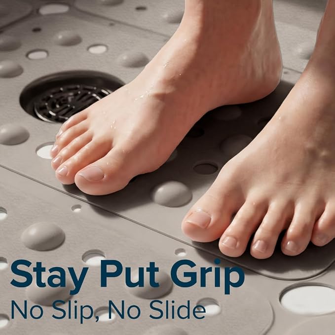 SlipX Solutions 27" Oversize Square Shower Mat, Non-Slip Mat for Elderly & Kids, 100+ Power Grip Suction Cups for Smooth Surfaces, Machine Washable, Solid Tan