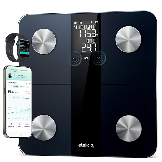Etekcity Personal Scale Body Fat Scale, Personal Scale with AC Technology 180kg/0.05kg, Bluetooth Body Scale with App, Scale with Body Fat and Muscle Mass, BMI, XL Display Digital Personal Scale