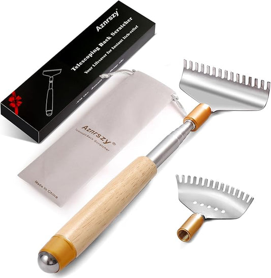 Back Scratcher with 2Pcs Detachable Wide Claws, Heavy-Duty Backscratchers for Women Men Adults Extendable to 62CM, Wooden Handle, Rolling Ball for Body Massage