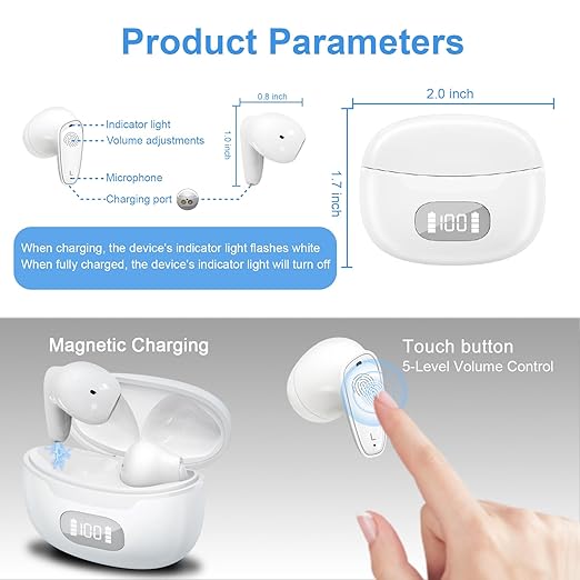 BLJ OTC Hearing Aids for Mild to Moderate Loss, Ergonomic Fit & Instant Use No App, 32-Channel DSP Noise-Cancelling & Feedback Suppression, Home/Office/Daily Use, Digital Display Case (White)