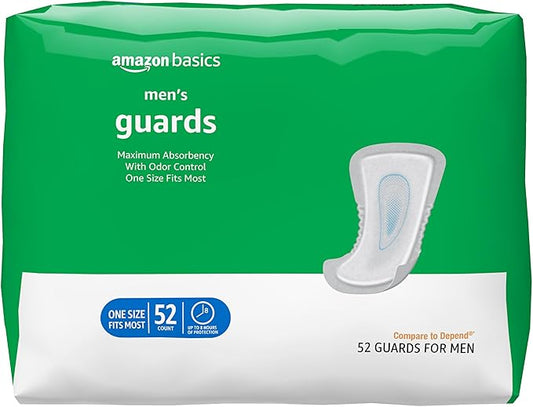 Amazon Basics Men's Incontinence Guards, Maximum Absorbency, 52 Count, (1 Pack of 52)