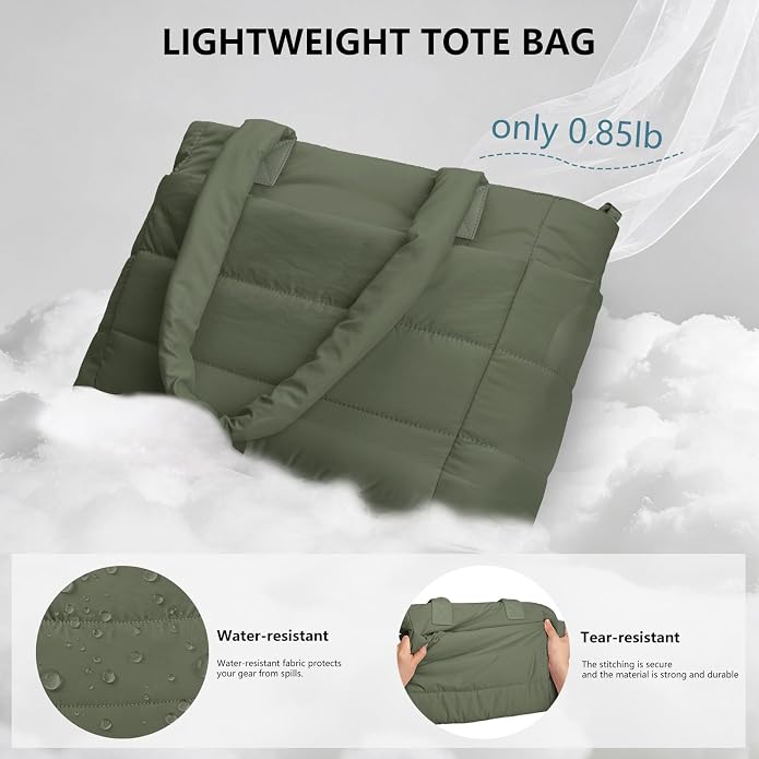 Puffer Tote Bag for Women Quilted Nurse Bag Lightweight Work Bag for Teacher Travel Handbag with Multiple Pockets