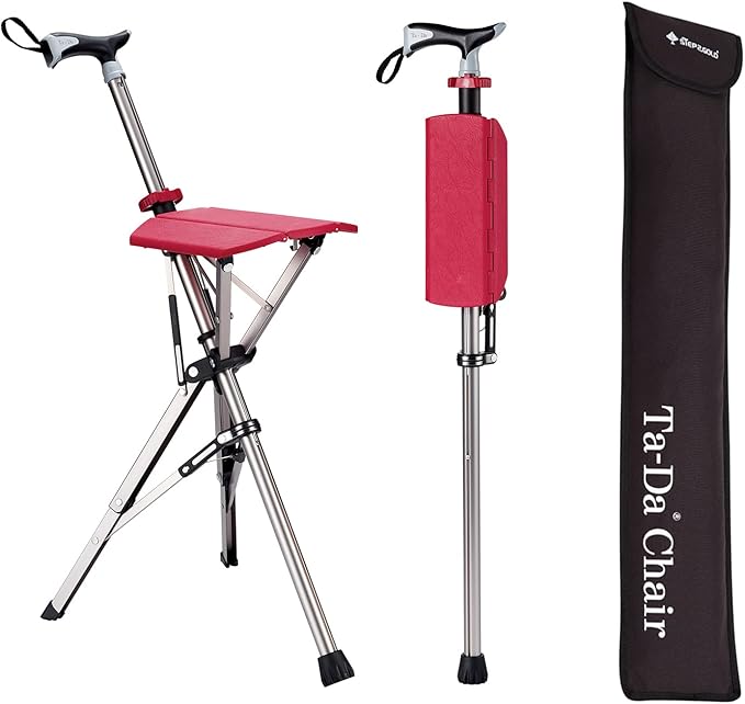 STEP2GOLD Ta-Da Chair, Portable Trekking Hiking Pole, Folding Walking Stick with Seat, Walking Cane with Chair, Foldable Chair, Lightweight Aluminum, Easy Carry and Storage, Anti-Slip