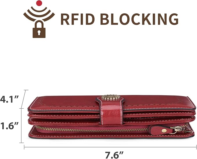 SENDEFN Wallets for Women Leather Credit Card Holder with RFID Blocking Large Capacity Wristlet | with RFID Blocking