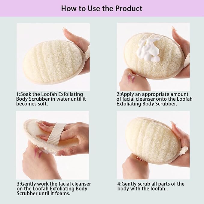 Natural Loofah Body Scrubber Sponge,3 Pack | Body Scrubber,Exfoliator,Bath Sponge,Biodegradable,with Hanging Loop,Gentle Cleanser for Face & Body,for Women and Men