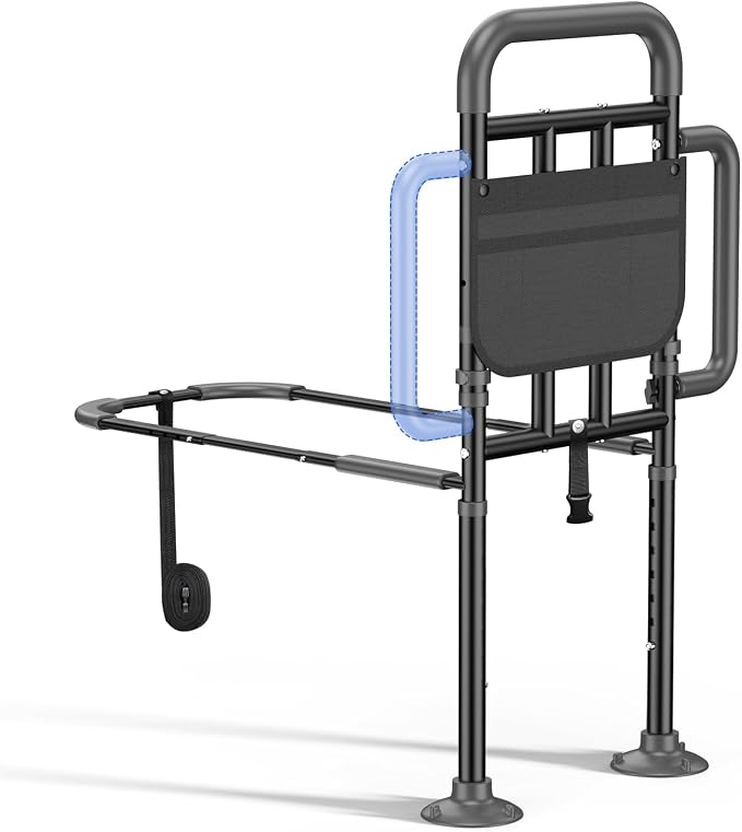 Bed Rails for Elderly Adults Safety with Non-Slip Handle，Adjustable Bed Assist Rail, ASTM Approved, 400 lb Capacity, Fixing Strap & Storage Pocket, Fits Twin/Full/Queen/King