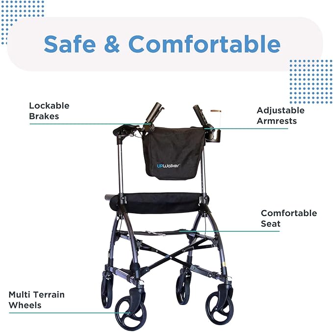 Journey UPWalker Standard – The Original Upright Walker – Premium, Lightweight Adjustable Upright Rollator Walker with Seat for Adults, Seniors & The Elderly