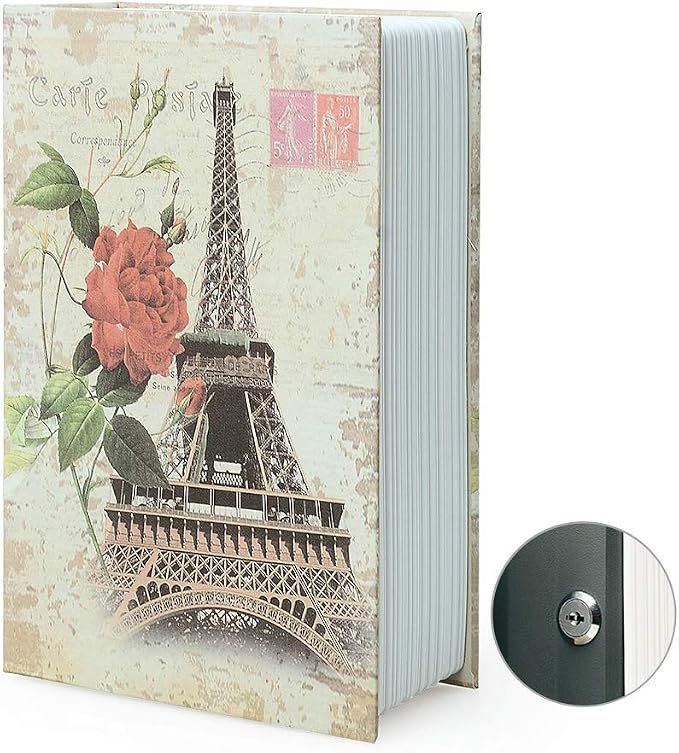 Small Sized Diversion Book Safe Storage Box, Dictionary Secret Safe Can with Security Combination Lock/Key, Diversion Book Hidden Safe (Key, Paris)