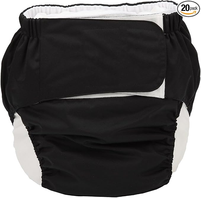 Large Teen Adult Cloth Diaper Nappy Reusable Washable for Disability Incontinence with Hook and Loop for Men (Black (Large 26in to 50in))