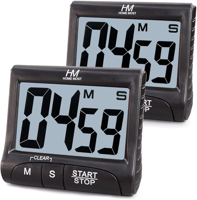 2-Pack Large Display Kitchen Timer - 3" Digital Timer Magnetic Back Loud Alarm - Black Cooking Timers for Kitchen Teachers Students Games Meetings - Sports Timers for Workouts Exercise