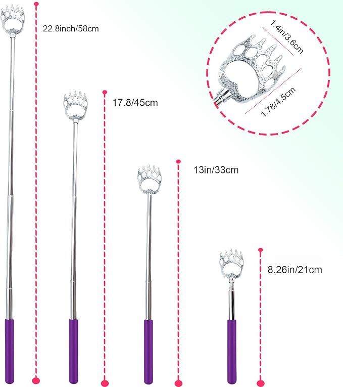 2 Pcs Back Scratcher Extendable | Metal Bear Claws Back Scratchers,Backscratche for Men, Women,Adults,Christmas Stocking Stuffers (Purple)