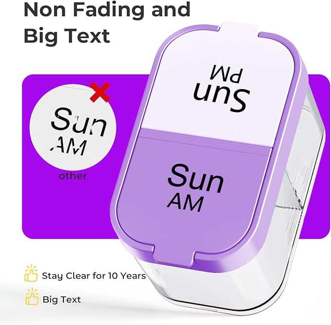 Odaro Extra Large Weekly Pill Organizer 2 Times A Day, Pill Box 7 Day Am Pm to Hold Daily Medicine Vitamin and Supplements - Purple