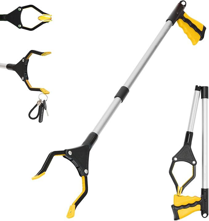 32" Foldable GrabRunner Reacher Grabber with Strong Magnetic Tip for Seniors, Disabled, After Surgery Recovery(Yellow)