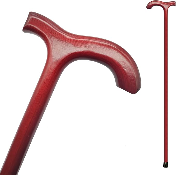 FLYDRUM Wooden Walking Cane for Men and Women, One-Piece Wood Cane, 36 Inch Wood Walking Stick for Men and Women, Ergonomic Wood Cane for Seniors