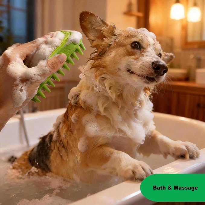 Rubber Curry Brush for Short Haired Dogs, Gentle Curry Comb with Long Pins, Use Wet as Bath Scrubber or Dry for Grooming Loose Hair