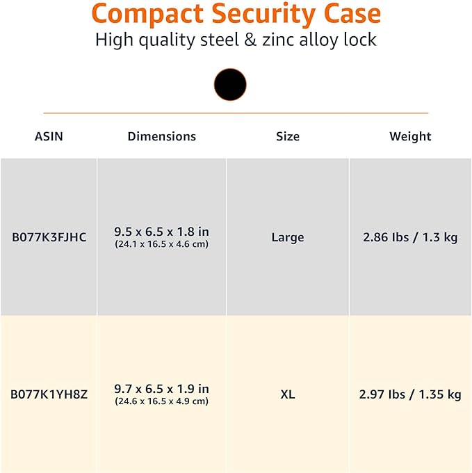 Amazon Basics Portable Security Case Lock Box Safe with Combination Lock for Documents,Valuables,Personal Items,Dorm Room,Home,Large,Black,(Pack of 4)