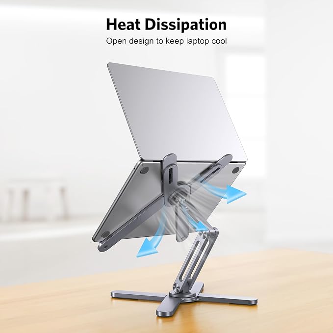 OMOTON LA10 360° Rotating Laptop Stand Riser Foldable for Desk, Space Grey | Aluminium Aolly, Adjustable Height Angles, Collaborative Work, Easy Storage, Fits Laptops up to 17", for MacBook Pro/Air HP