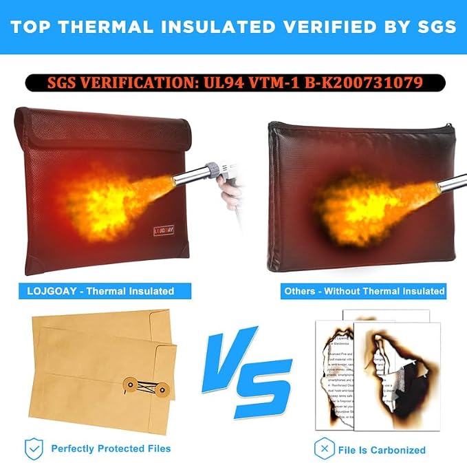 Fireproof Document Bag - with 5200°F Heat Insulated, Waterproof Fireproof Bag with Zipper, 8 Layers of Functional Materials, Fireproof Money Bag for Cash/Documents/Valuables, Fire bag 11"x7.7"