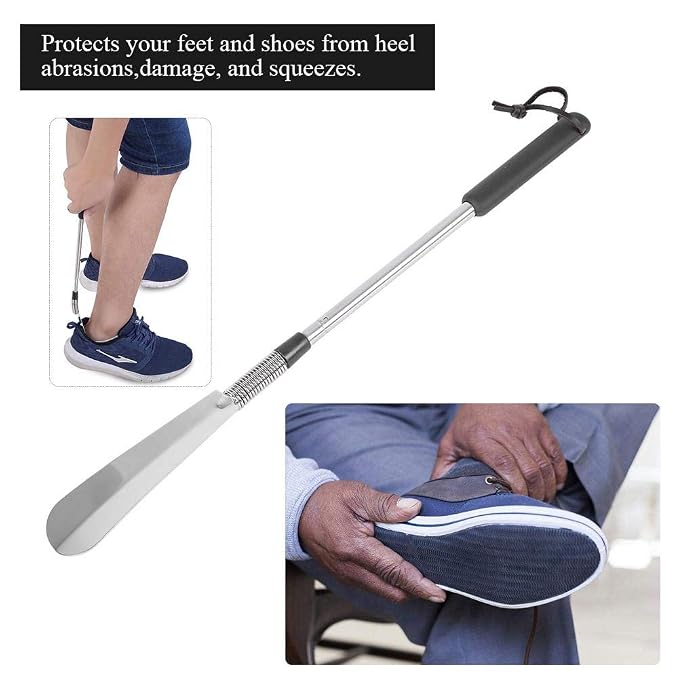 Shoe Horn Long Handle,Aid shoehorn Telescopic Spring Shoe Horn Shoe Accessory Stainless Steel Shoe Lifter for Elderly People,Pregnant woman and Move Inconvenient person