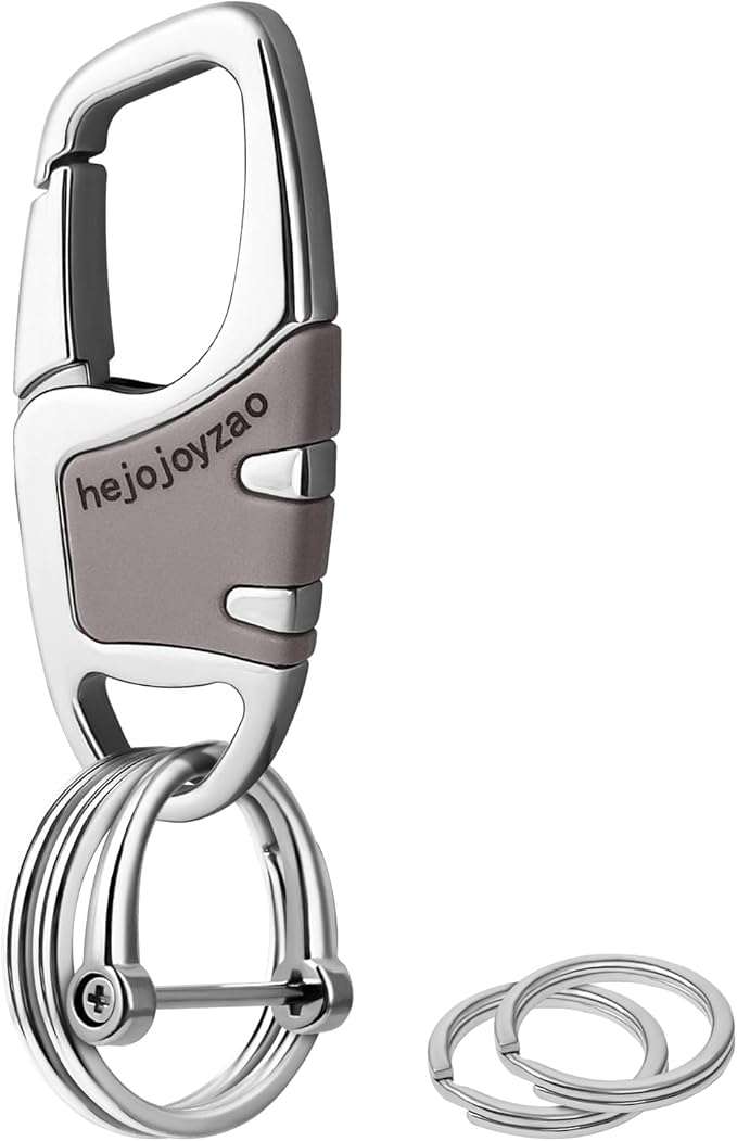 Keychain Carabiner Clip,Heavy Duty Belt Loop Car Key Ring Holder | Durable metal build, mens EDC accessory, 4 key rings, secure locking D-ring, fits belt loops, holds home, car key fobs