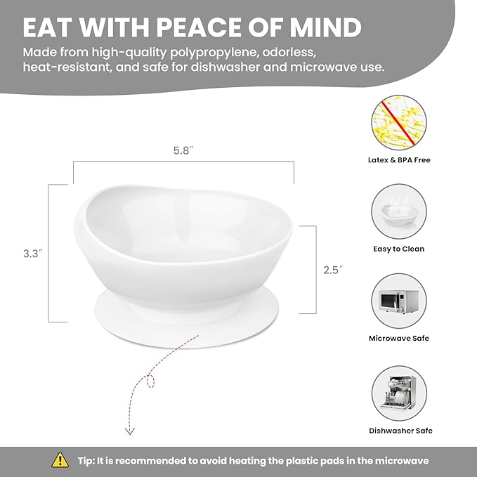2Pack Spill Proof Scoop Bowl with Non-Skid Suction Base, Adaptive Self-Feeding Dinnerware for Elderly and Disabled(White)