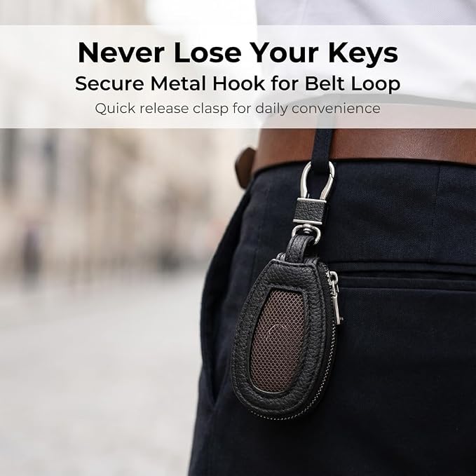 1PC Car Key Fob Case, Leather Car Key Holder for Purse, Automotive Smart Key fob Holder with Hook, for Remote Key Fob
