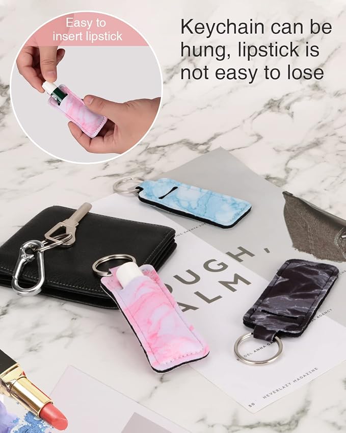 Meiiy Chapstick Holder Keychain Lip Balm Holder Lipstick Sleeve Pouch Lip Gloss Holder Stocking Stuffers Gift for Women