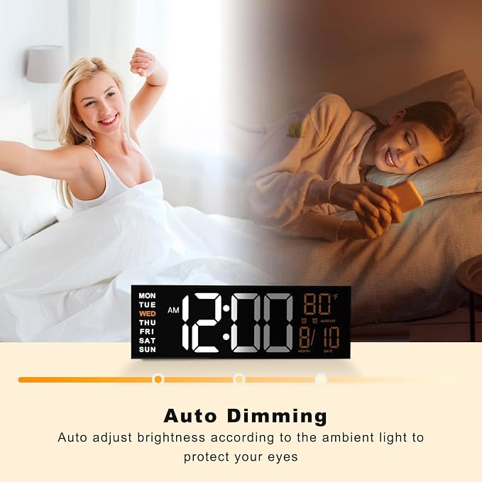 JALL 16" Large Digital Wall Clock with Remote, Big LED for Seniors, Auto Dimming, 8 RGB Colors, Night Light, Count Down Timer, Alarm, DST, Temperature for Living Room, Back to School Classroom