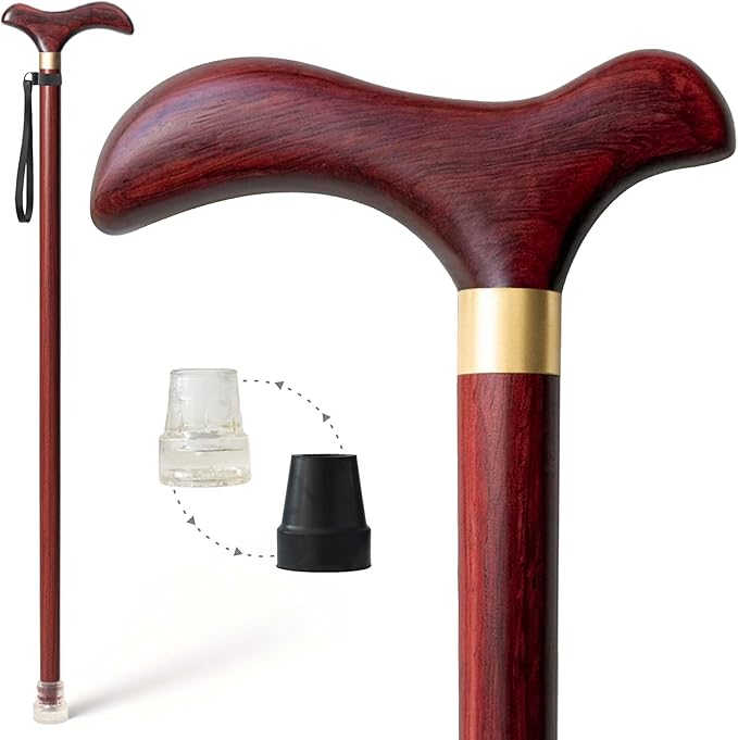 Solid Wood Walking Cane – Handcrafted Wooden Walking Stick with Ergonomic Handle, Durable & Elegant, Gift Set for Men & Women