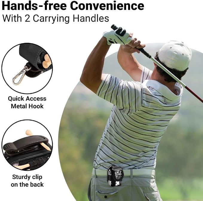 Wrappiness The Golf Father Golf Ball Bag - Golfer Accessories for Men Premium Leather Holder with Clip - Custom Golf Tee Pouch Unique Gift for Dad