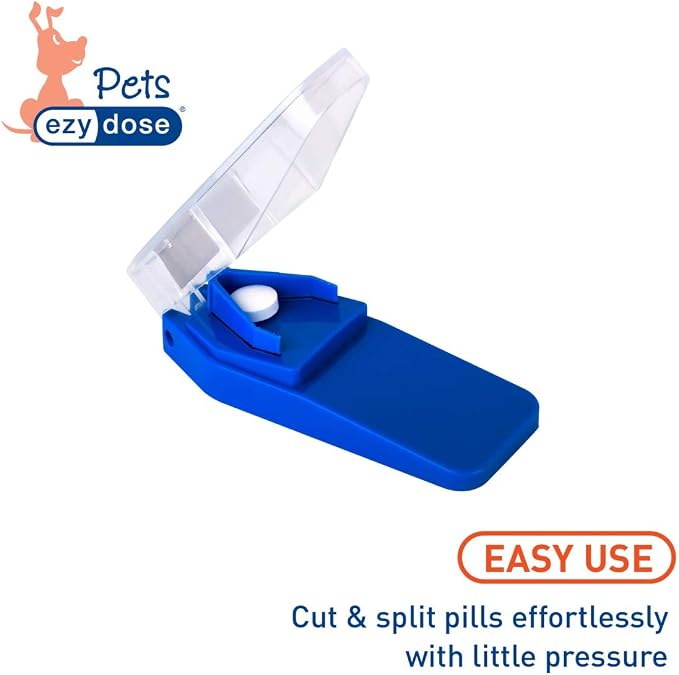 Ezy Dose Pet Pill Cutter with Safety Shield for Dogs, Daily Usage, Safely Cut Pills, Vitamins and Tablets, Accurate and Easy Cutting, Great for Hiding Medication in Treats, Blue, BPA Free