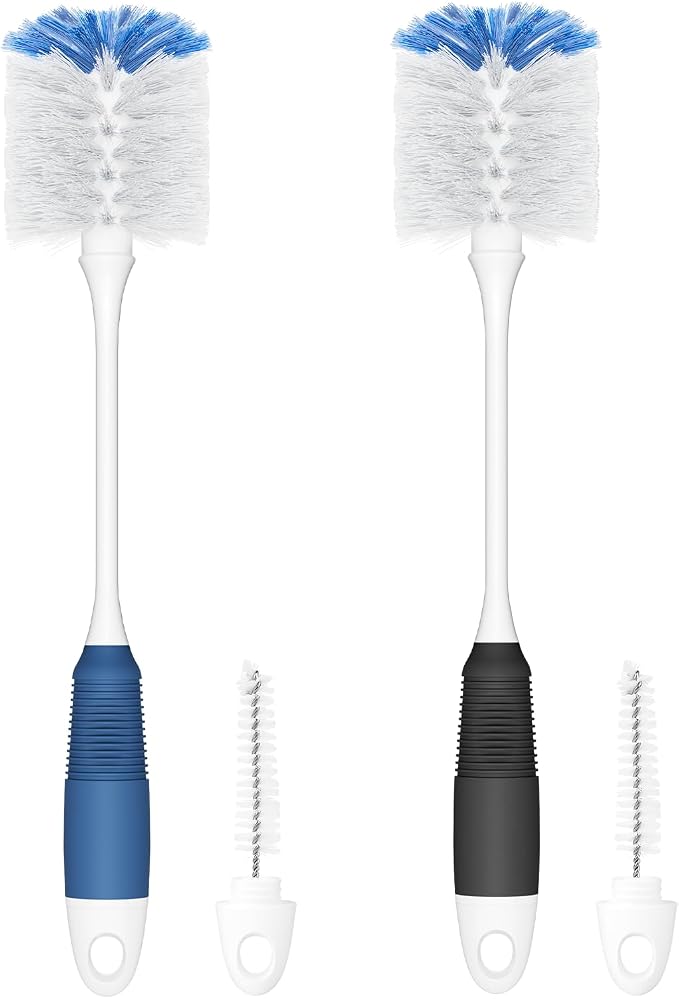 Bottle Brush Cleaner, Long Flexible Handle Bottle Brush Scrub for Water Bottles, Glasswares, Tumblers, Travel Coffee Mugs, 2 Pack