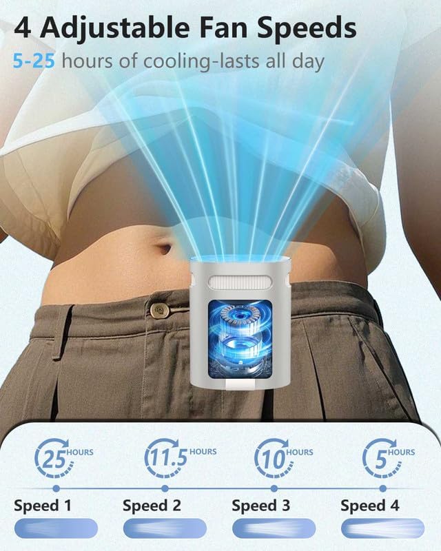 Clip on Fan for Shirt Belt Hip Pants-Compact Portable Waist Fan Rechargeable Long Lasting,Wireless Personal Body Fans that Blow Cold Air,Necklace Lanyard Cool Gadgets for Work Traveling Outdoor Purple