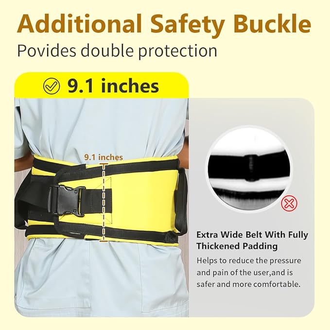 Gait Belts with Padded Handles,Transfer Belts Physical Therapy Belt for Seniors Moving, Lifting Belt Assist Patient/Elderly(Yellow, Medium)