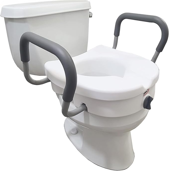Carex E-Z Lock Raised Toilet Seat With Handles, 5" Toilet Seat Riser with Arms, Handicap Raised Toilet Seat For Seniors and Elevated Toilet Seat