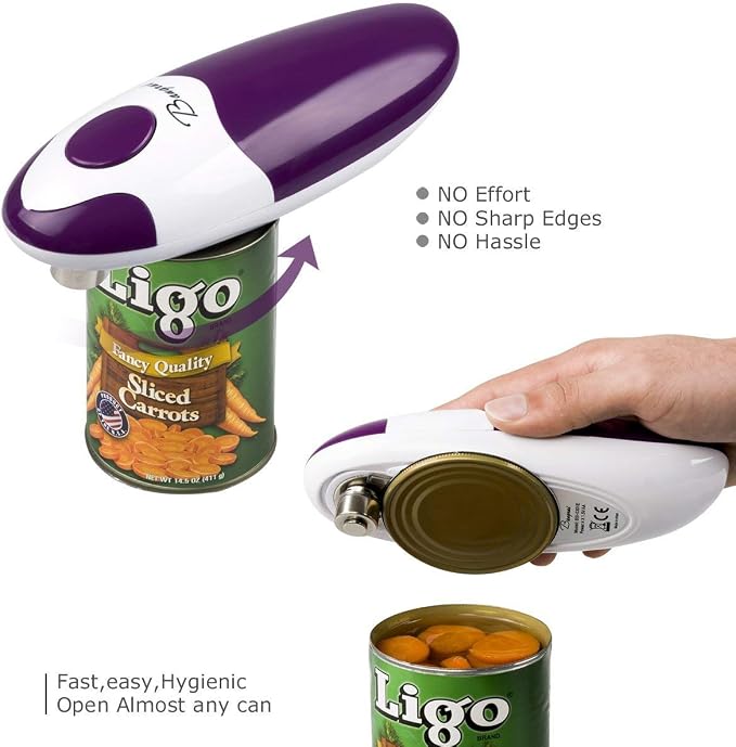Kitchen Automatic Safety Cordless One Tin Opener&Bangrui Professional Electric Opener.One-touch switch .Smooth can edge.Being friendly to left-hander and arthritics!(Purple)