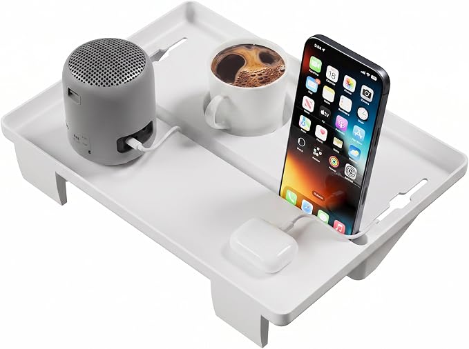 JOYMOOP Clip-On Bedside Shelf for Bunk Beds, Dorm Room Essentials, Bedside Caddy, No-Tool Install Bed Side Table Storage for Loft, Platform Beds, Nightstand Caddy for Phone, Glasses, Book (White)