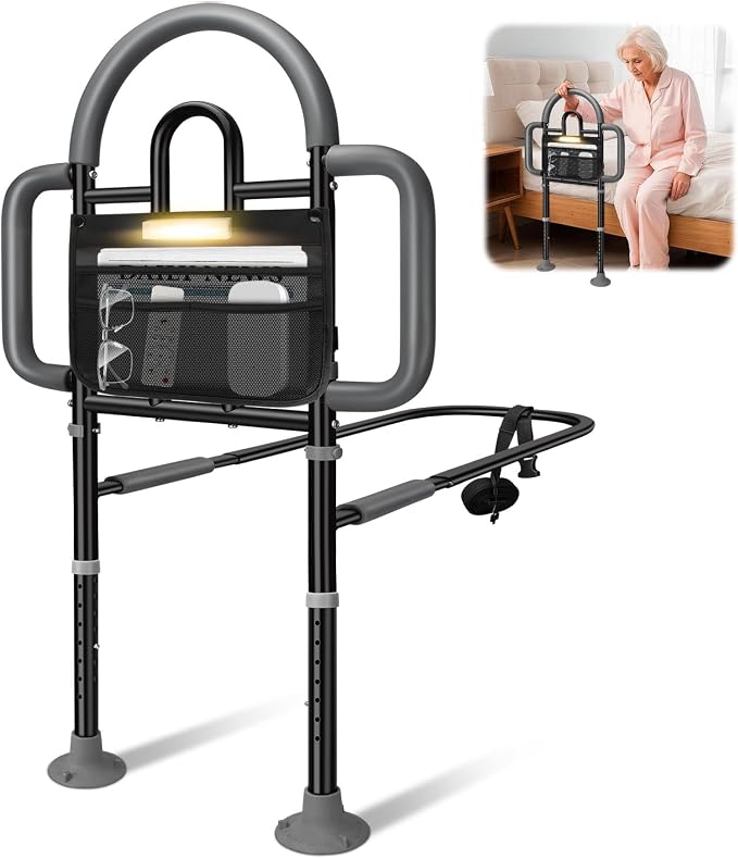 Bed Rails for Elderly Adults, 400lbs Load with Motion Sensor Light | ASTM Approved, 3-Sided Handle & Large Non-Slip Feet, Safety for Seniors, Adjustable Height Fits 14.57"-20.67" Bed Frame