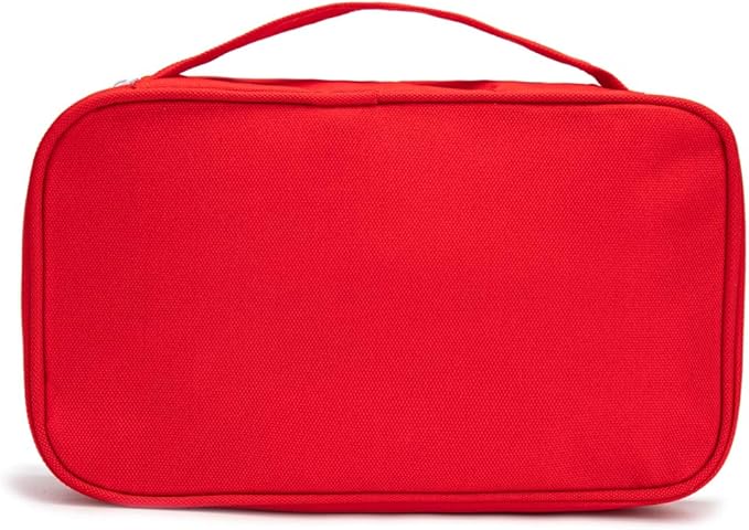 Jipemtra Red First Aid Bag Empty Travel Rescue Pouch First Responder Storage Medicine Emergency Bag for Car Home Office Kitchen Sport Outdoors (Red with Handle Green Print)